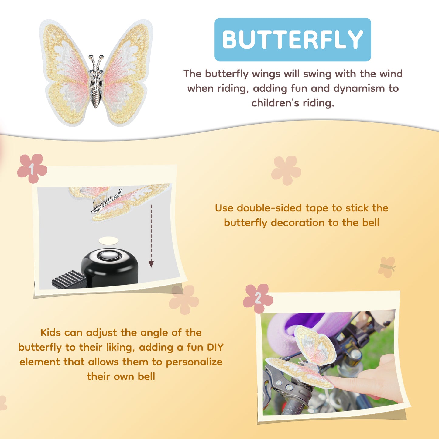 Bike Bell, Bicycle Horn for Girls, Children’s Bike Bells with Butterfly Design - Cute DIY Bicycle Bell for Girls, Crisp Sound, Easy to Install