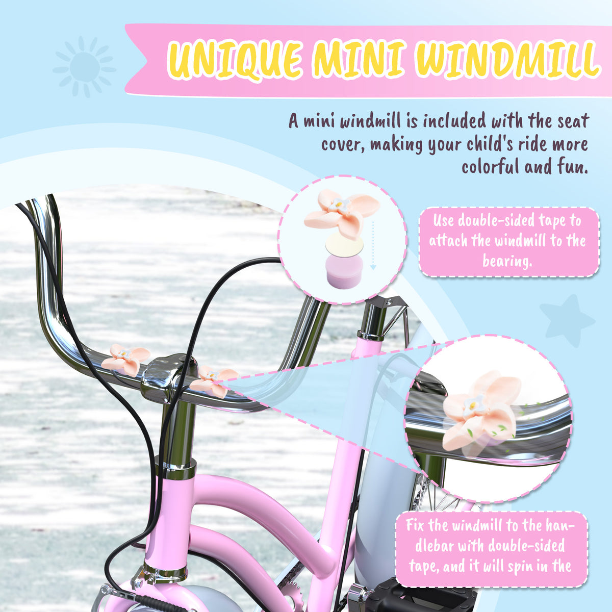 Pink kids bicycle seat cover for 18 to 24 inch bikes