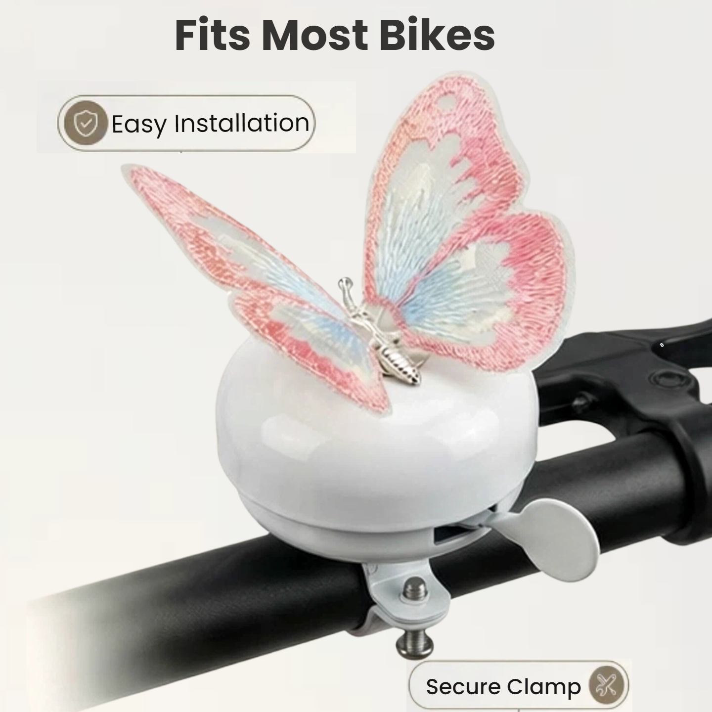 White Bike Bell with Pink Butterfly