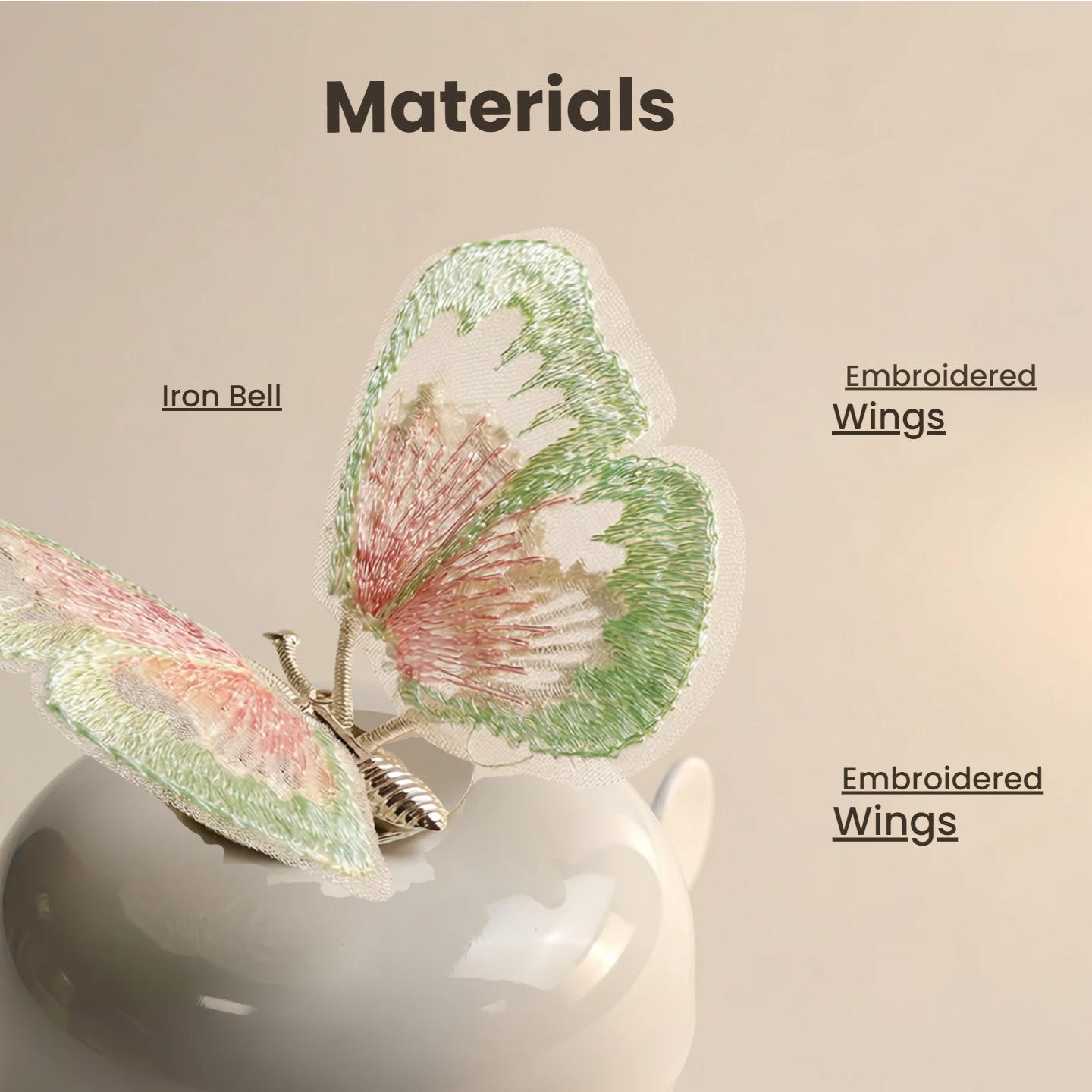 White Bike Bell with Grenn Butterfly
