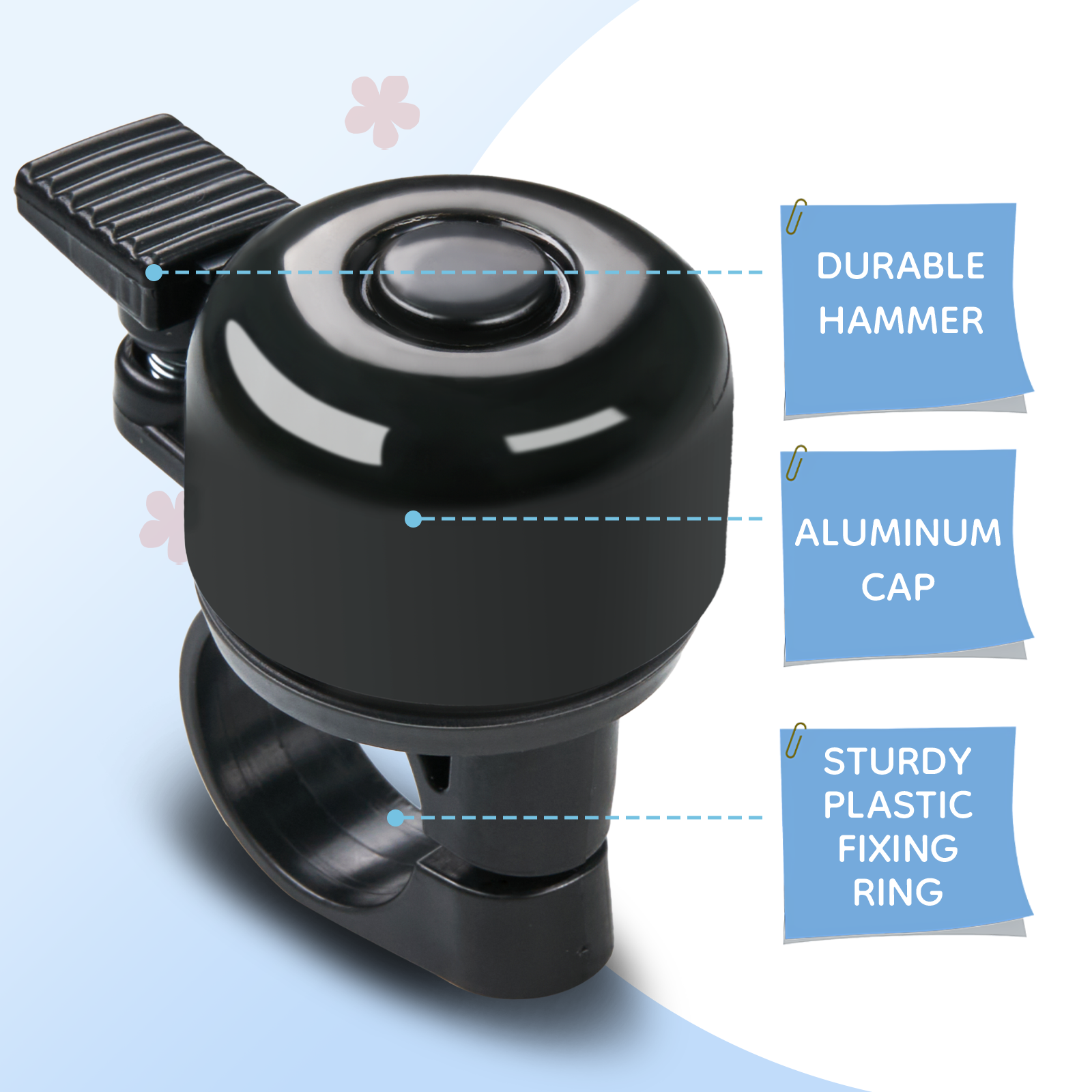 Tool-free butterfly bicycle bell for 22 mm handlebars