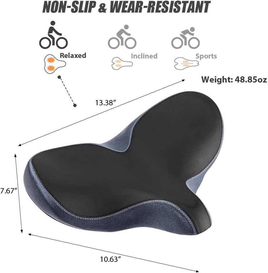 Wide bicycle saddle with memory foam and gel cushion