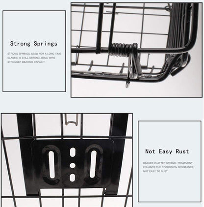 Folding Bike Front Basket Bicycle Wire Basket with Handles Easy Installation on Front Handlebar