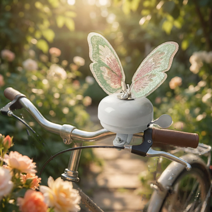 White Bike Bell with Grenn Butterfly
