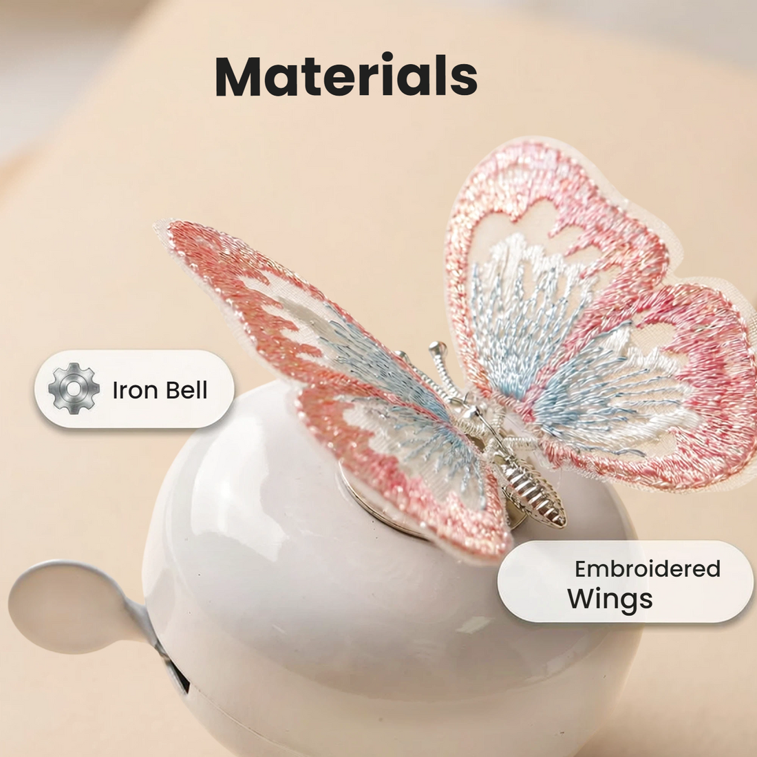 White Bike Bell with Pink Butterfly