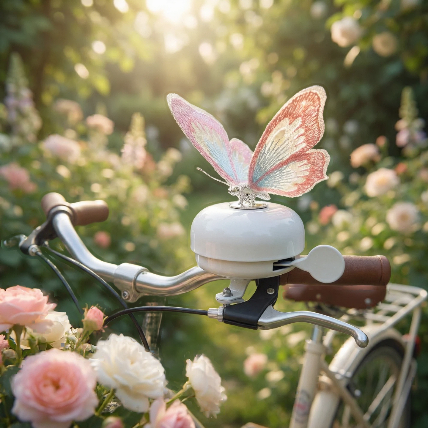 White Bike Bell with Pink Butterfly