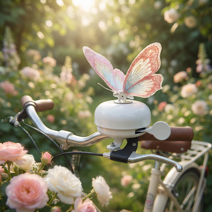 White Bike Bell with Pink Butterfly