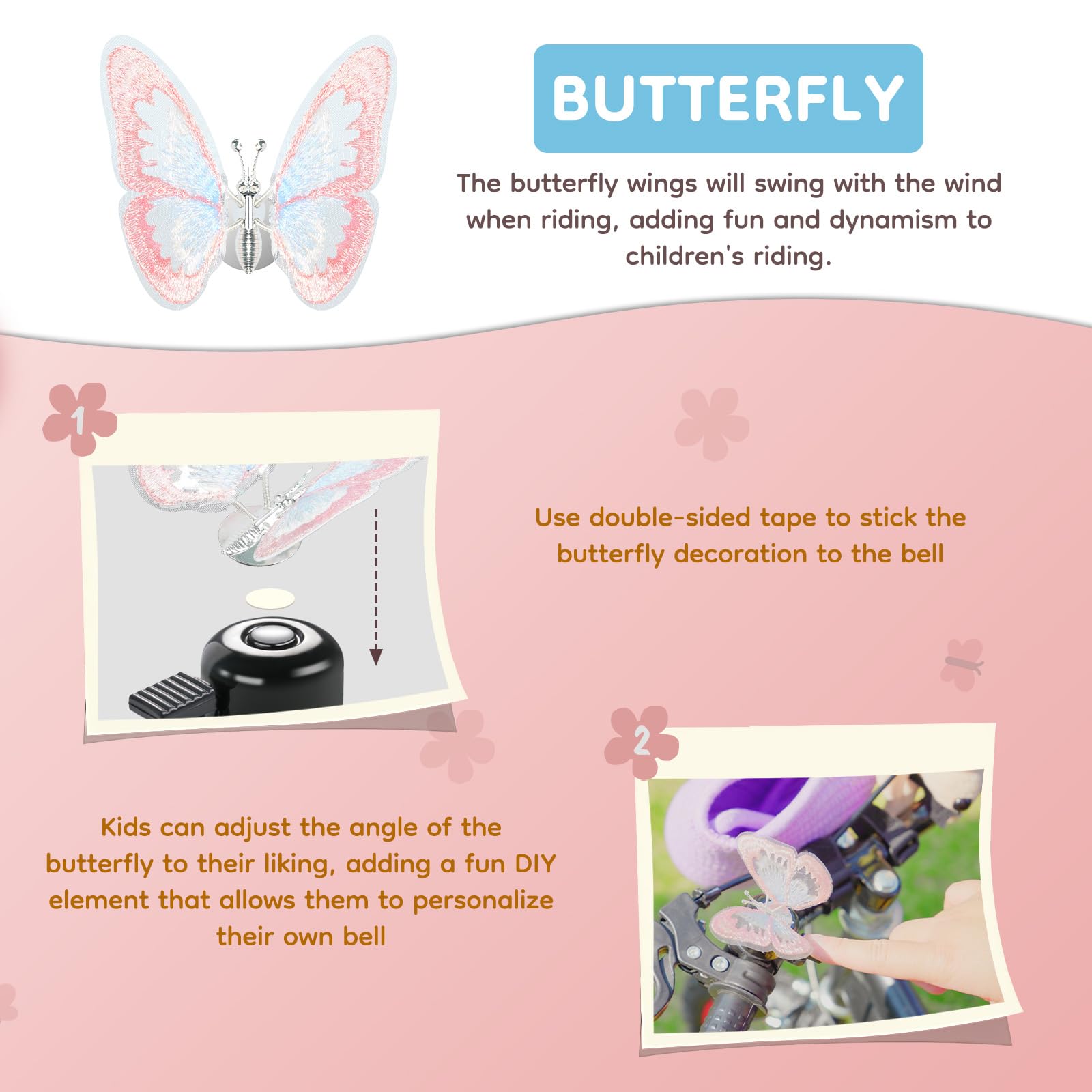 Fluttering butterfly bicycle bell for children's bikes