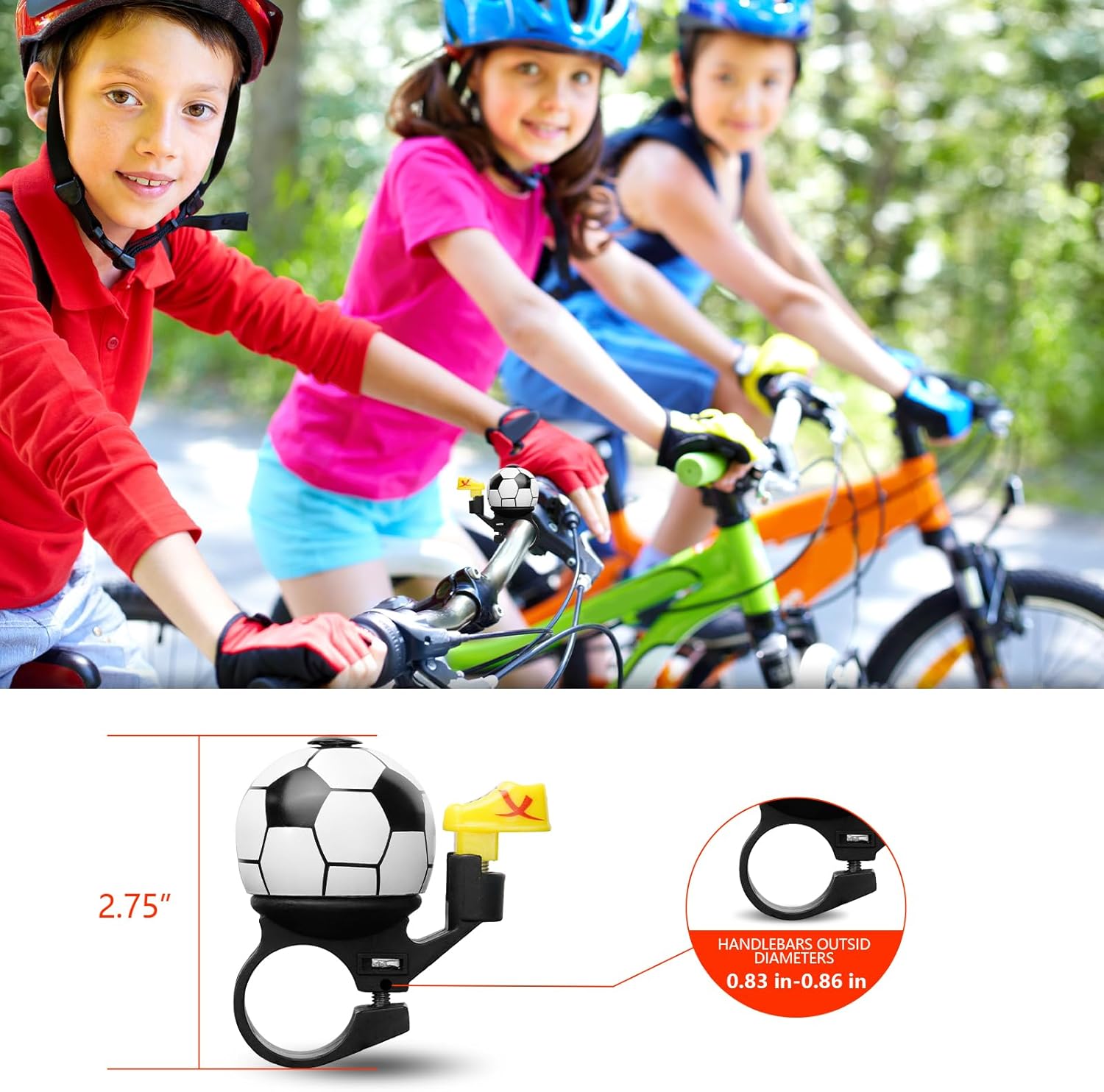Kids bike bell with crisp ring sound
