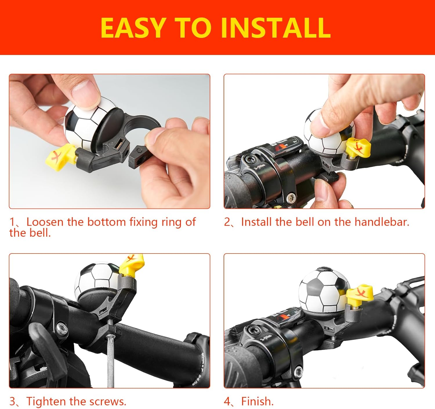 Lightweight soccer bicycle bell with aluminum cap