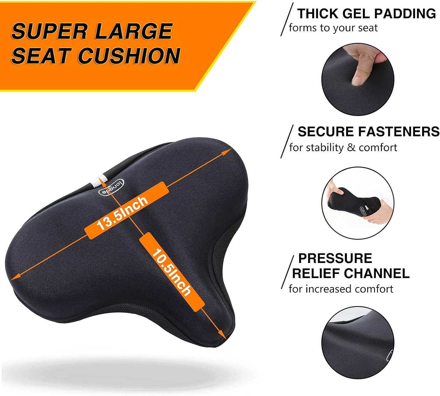 Large padded bike seat cover for wide bicycle saddles