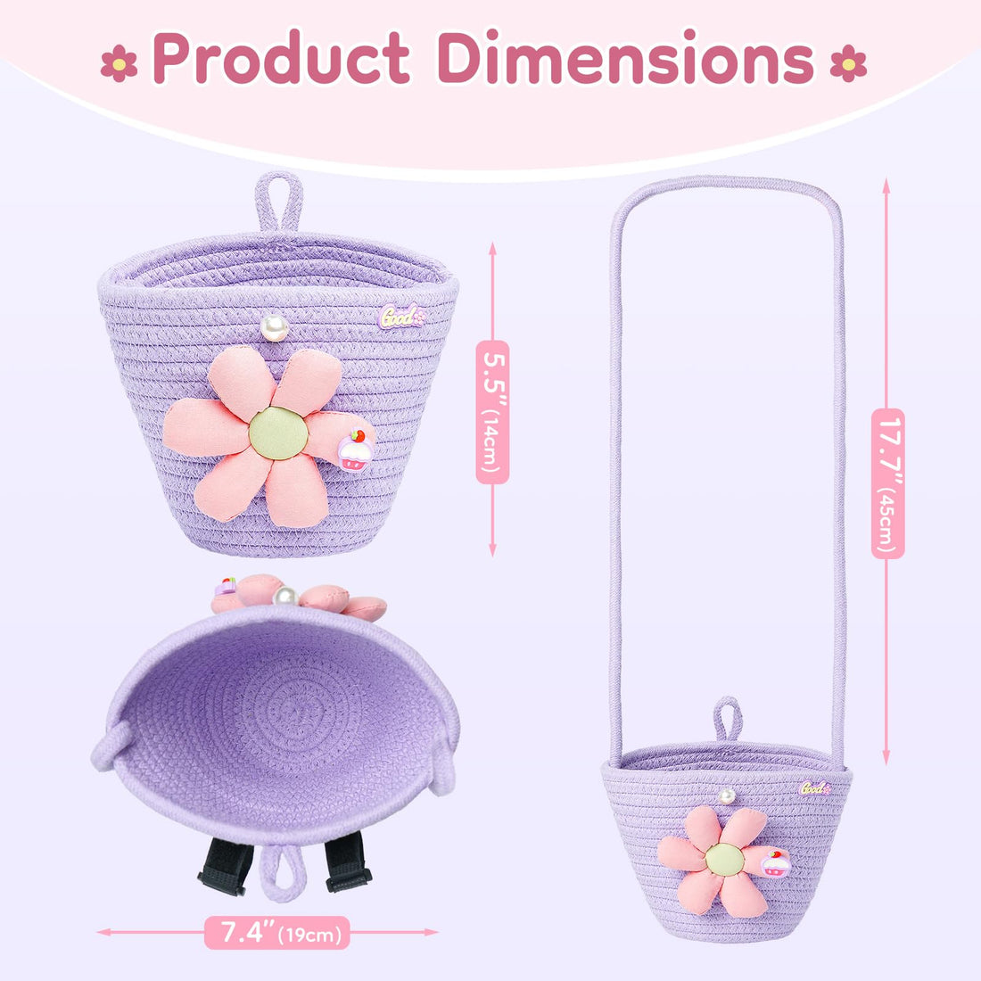 Kids bike basket with included butterfly bell