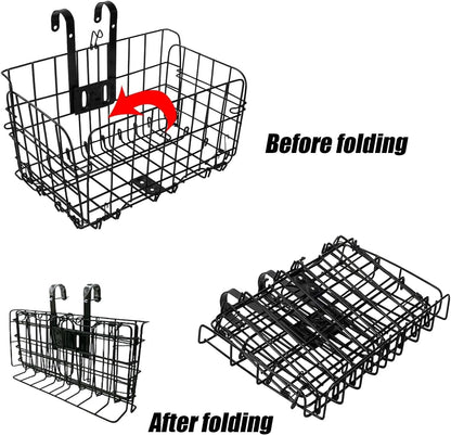 Folding Bike Front Basket Bicycle Wire Basket with Handles Easy Installation on Front Handlebar