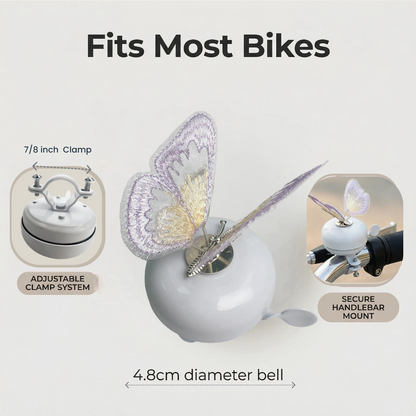 White Bike Bell with Purple Butterfly
