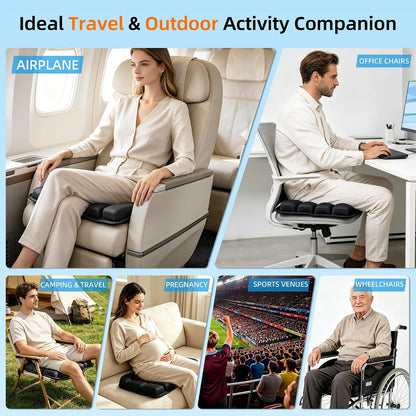 Upgrade Travel Cushion with No External Air Pump, Airplane Seat Cushion for Long Flights, Portable Wheelchair Cushions