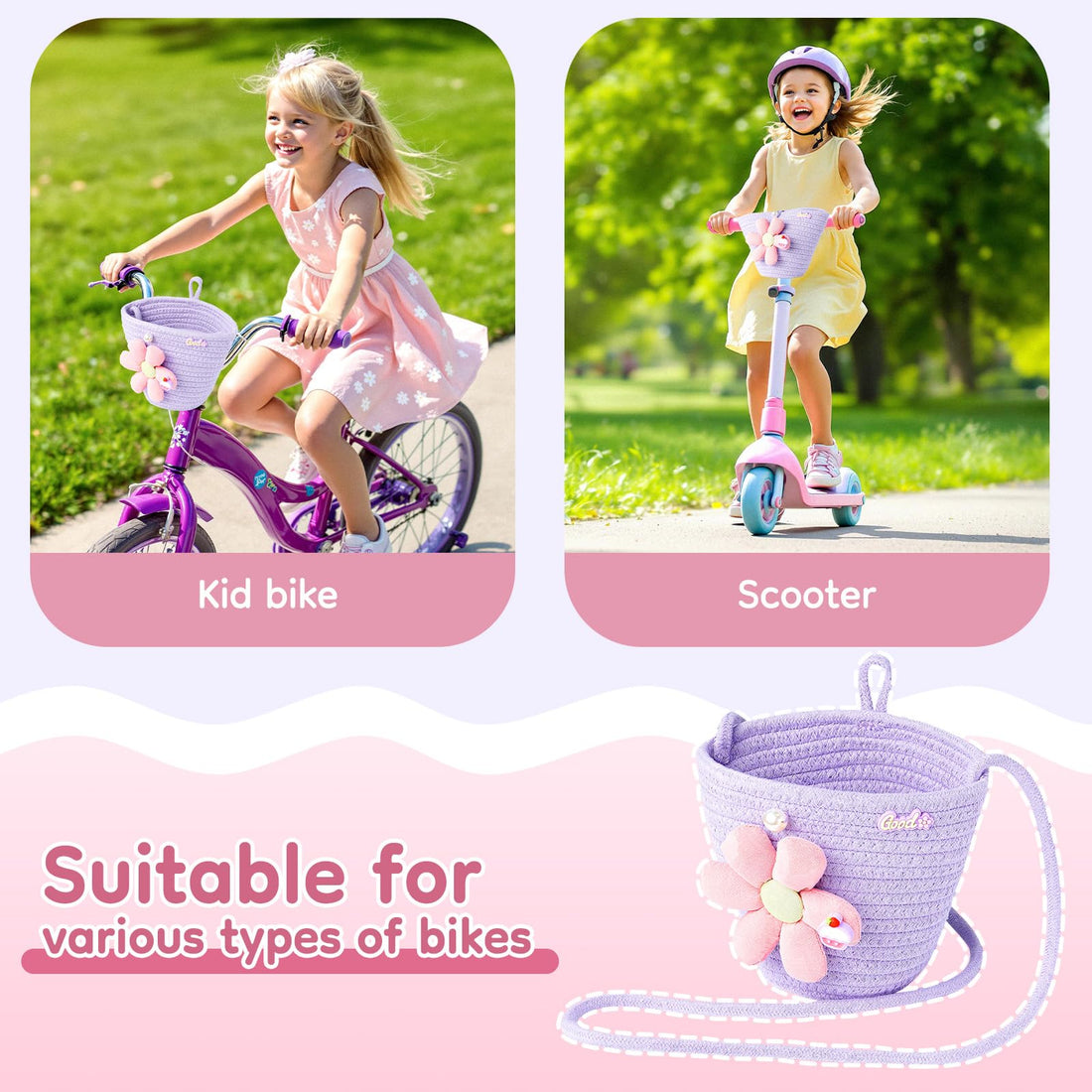 Kids Bike Basket with Flower Bell