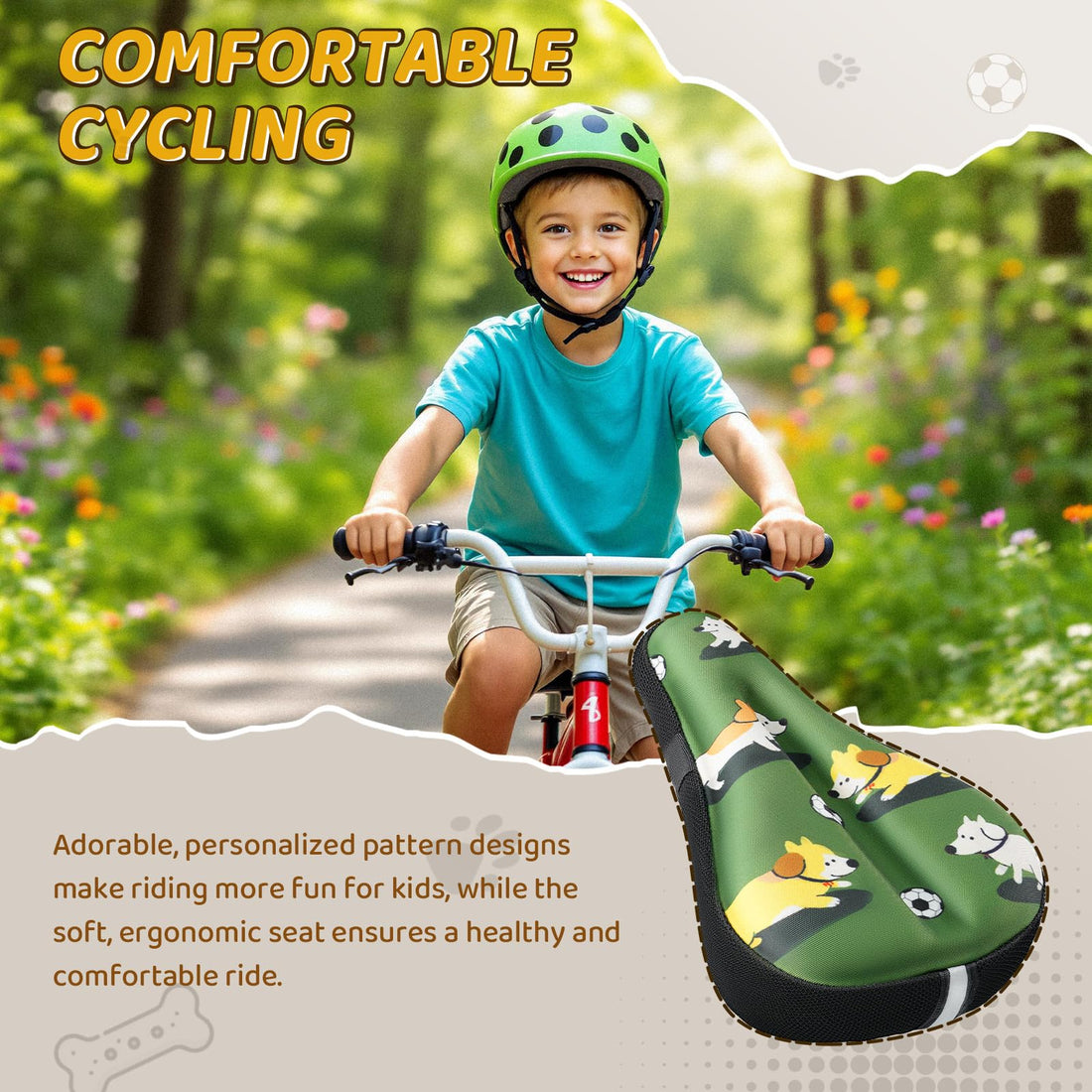 Green Kids Gel Bike Seat Cover, 9 x 6 in