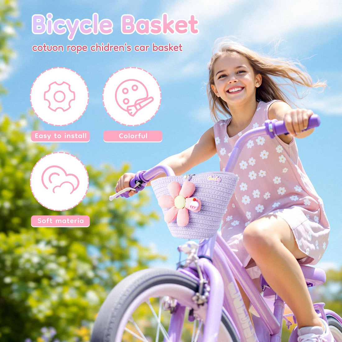 Kids Bike Basket with Flower Bell