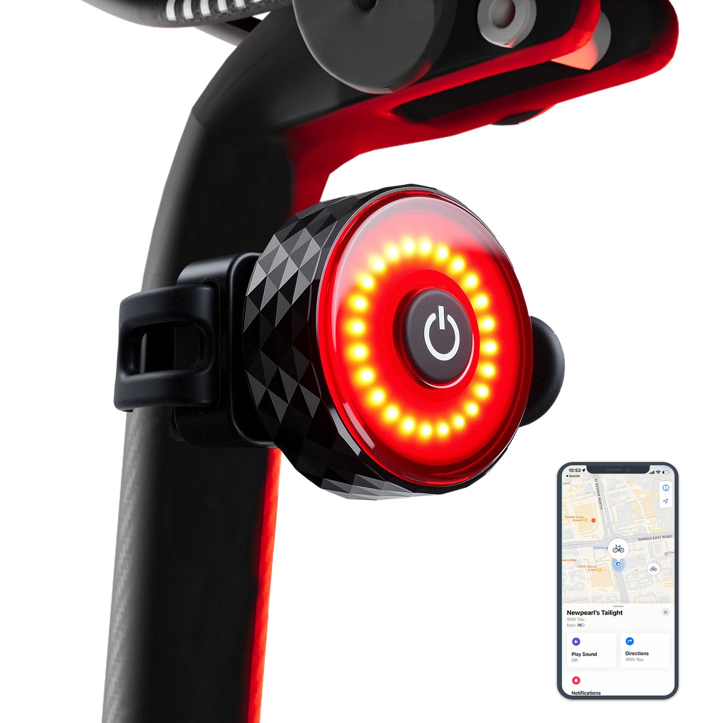Smart Bike Tail Light with Apple Find My – Brake-Sensing Rear Light with Location Tracking, Ultra-Bright LED, 984ft Visibility, 5 Lighting Modes, USB-C Rechargeable, IP65 Waterproof LED Taillight