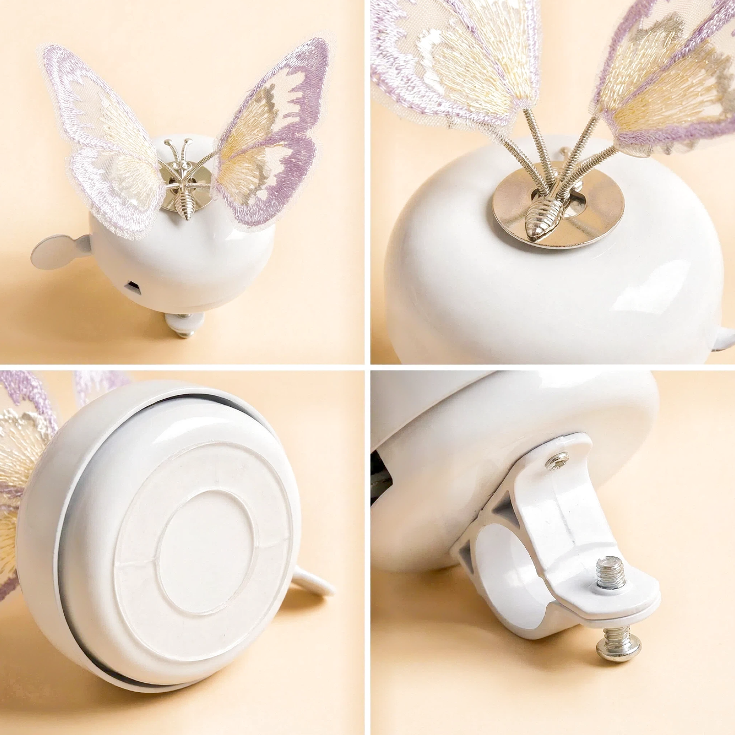 White Bike Bell with Purple Butterfly