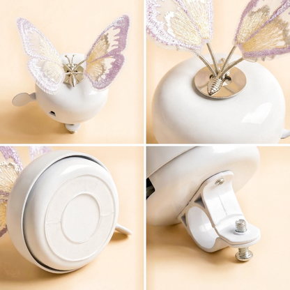 White Bike Bell with Purple Butterfly