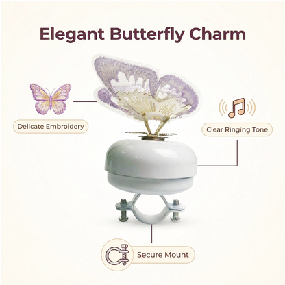 White Bike Bell with Purple Butterfly