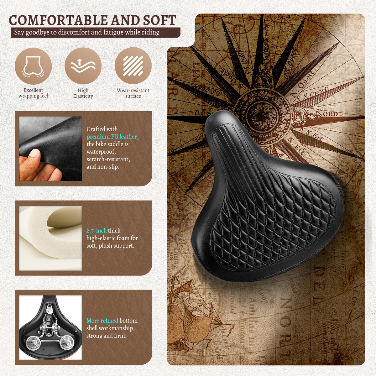 Waterproof PU leather cruiser bike seat