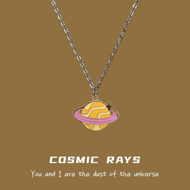 Cosmic planet orbit necklace with stainless steel chain