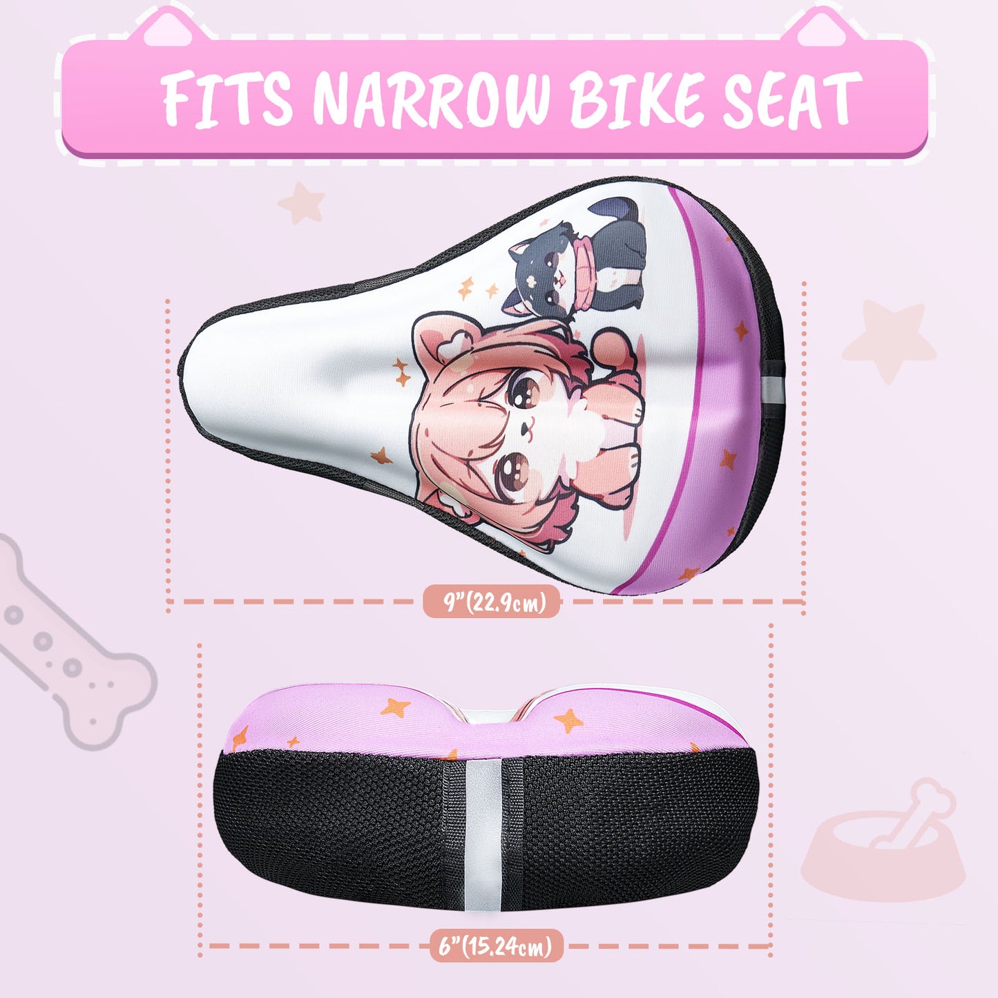 Kids Bike Seat Cushion for Boys Girls, Cute Dog & Cat Design