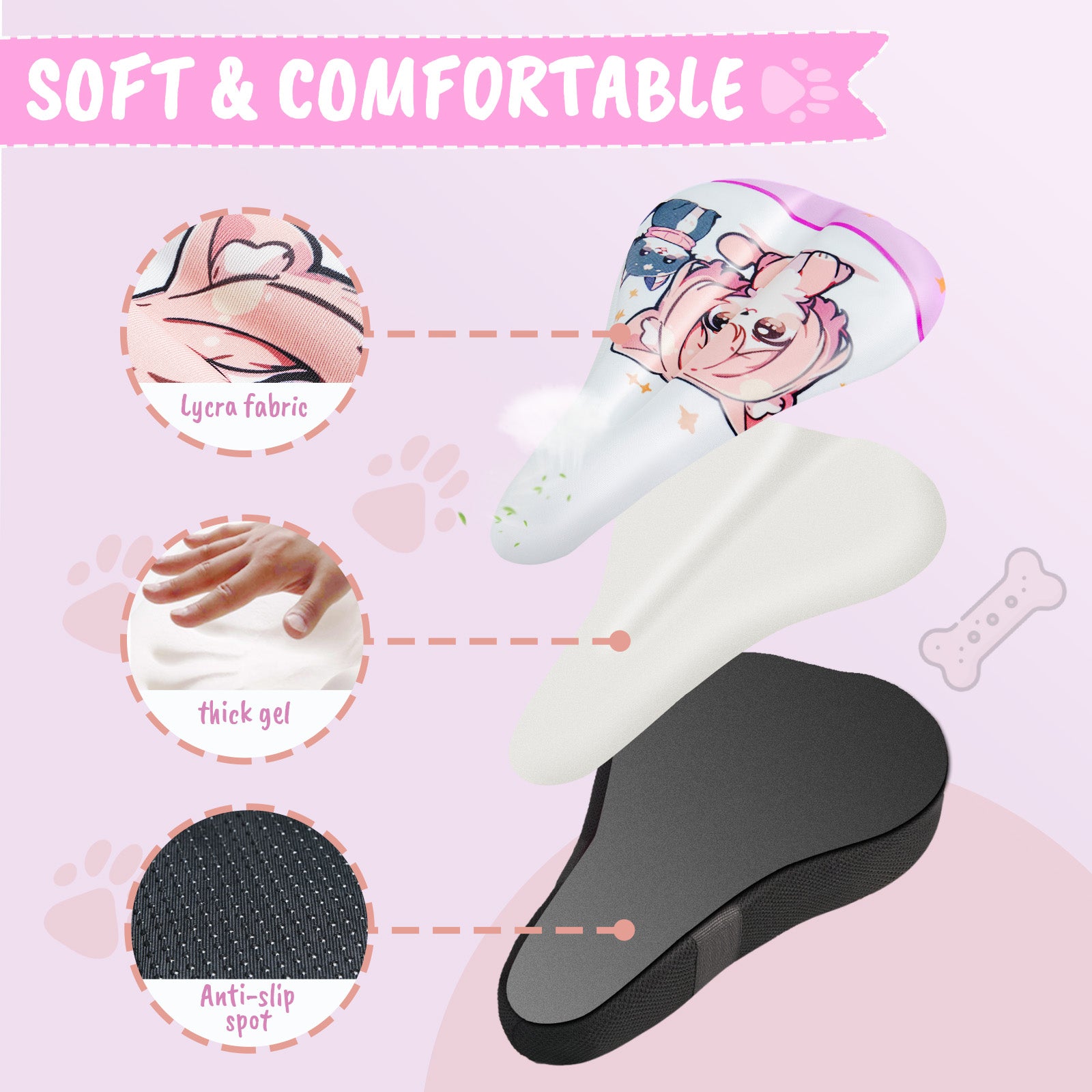 Kids bicycle saddle cushion with non-slip silicone grip lines