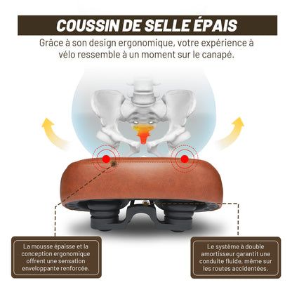 Selle Vélo Large Confortable Marron – Style Vintage pour Vélo de Ville et Cruiser, Imperméable, Série Time Capsule