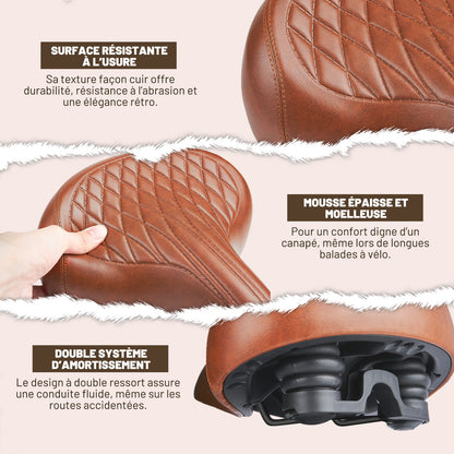 Selle Vélo Large Confortable Marron – Style Vintage pour Vélo de Ville et Cruiser, Imperméable, Série Time Capsule