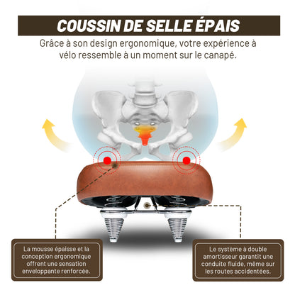 Selle Vélo Large Confortable Marron – Style Vintage pour Vélo de Ville et Cruiser, Imperméable, Série Time Capsule