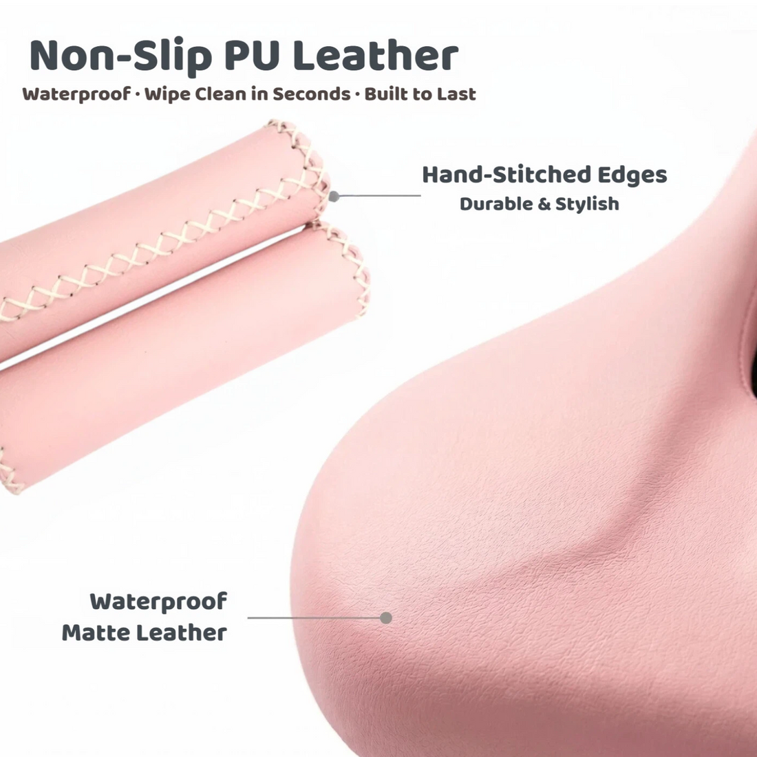 Wide comfortable pink bike saddle for cruisers and e-bikes