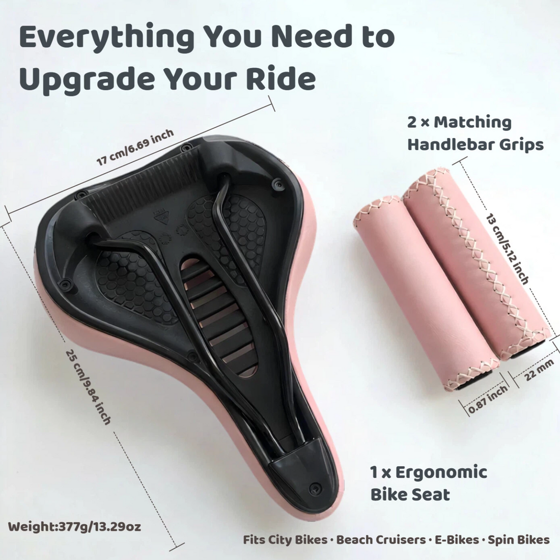 Pink bike seat and grip set for women riders