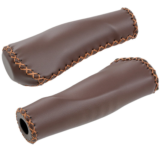 Poignées de Guidon Vélo Vintage – Cuir Synthétique Cousu Main pour Cruiser et Vélo de Ville, Marron, Ø22,2 mm, Série Time Capsule