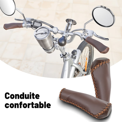 Poignées de Guidon Vélo Vintage – Cuir Synthétique Cousu Main pour Cruiser et Vélo de Ville, Marron, Ø22,2 mm, Série Time Capsule
