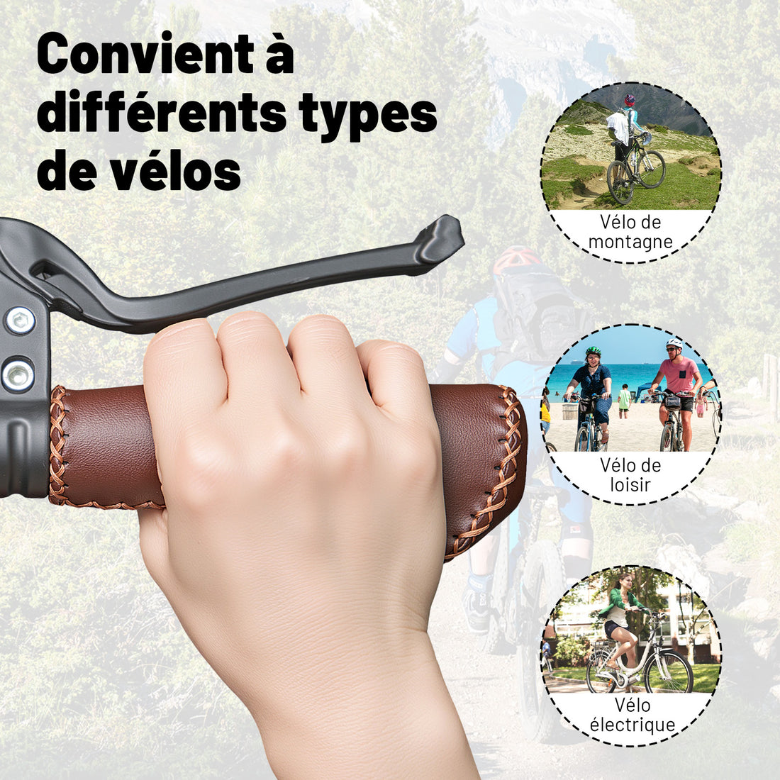 Poignées de Guidon Vélo Vintage – Cuir Synthétique Cousu Main pour Cruiser et Vélo de Ville, Marron, Ø22,2 mm, Série Time Capsule