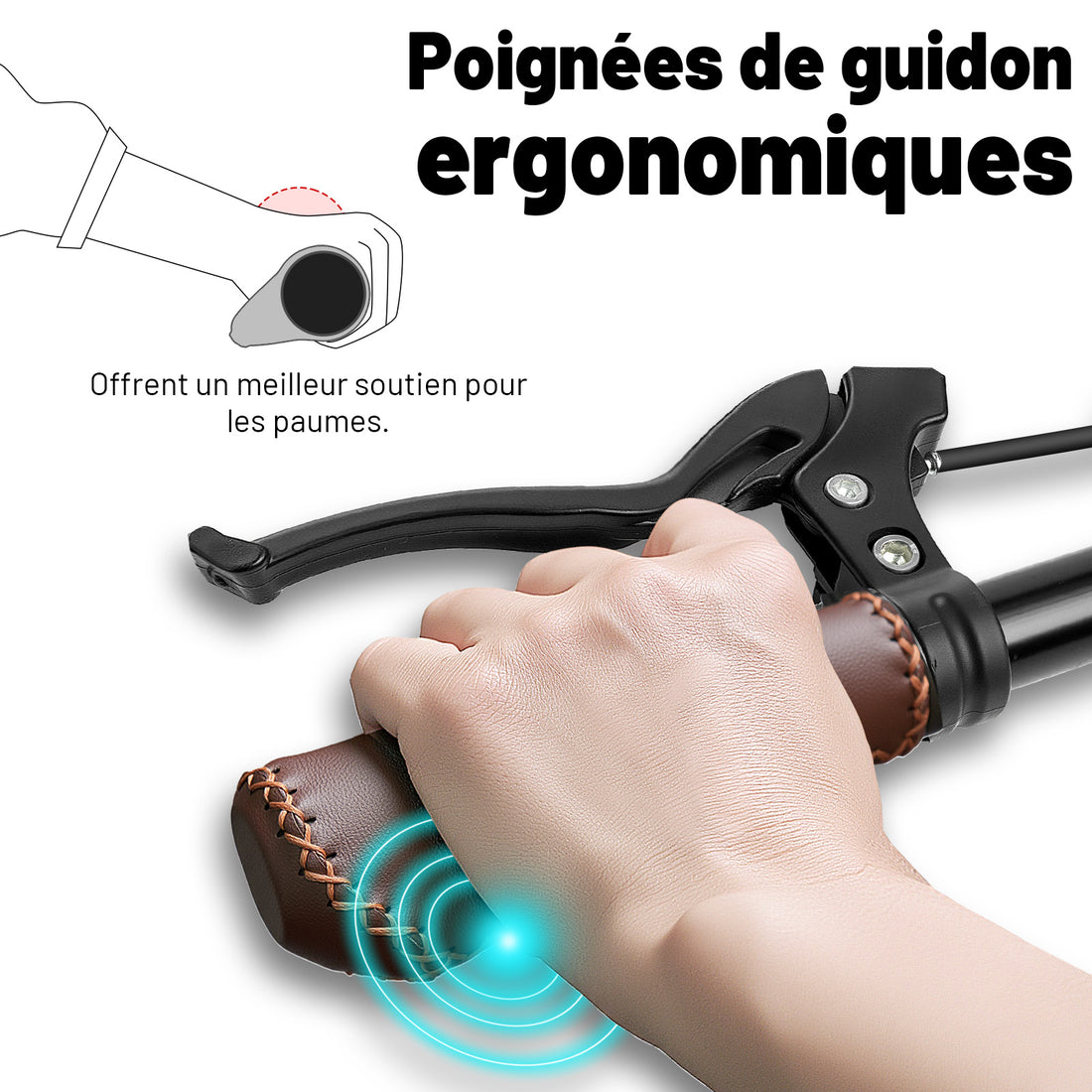 Poignées de Guidon Vélo Vintage – Cuir Synthétique Cousu Main pour Cruiser et Vélo de Ville, Marron, Ø22,2 mm, Série Time Capsule