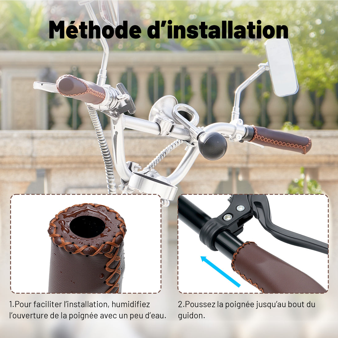 Poignées de Guidon Vélo Vintage – Cuir Synthétique Cousu Main pour Cruiser et Vélo de Ville, Marron, Ø22,2 mm, Série Time Capsule