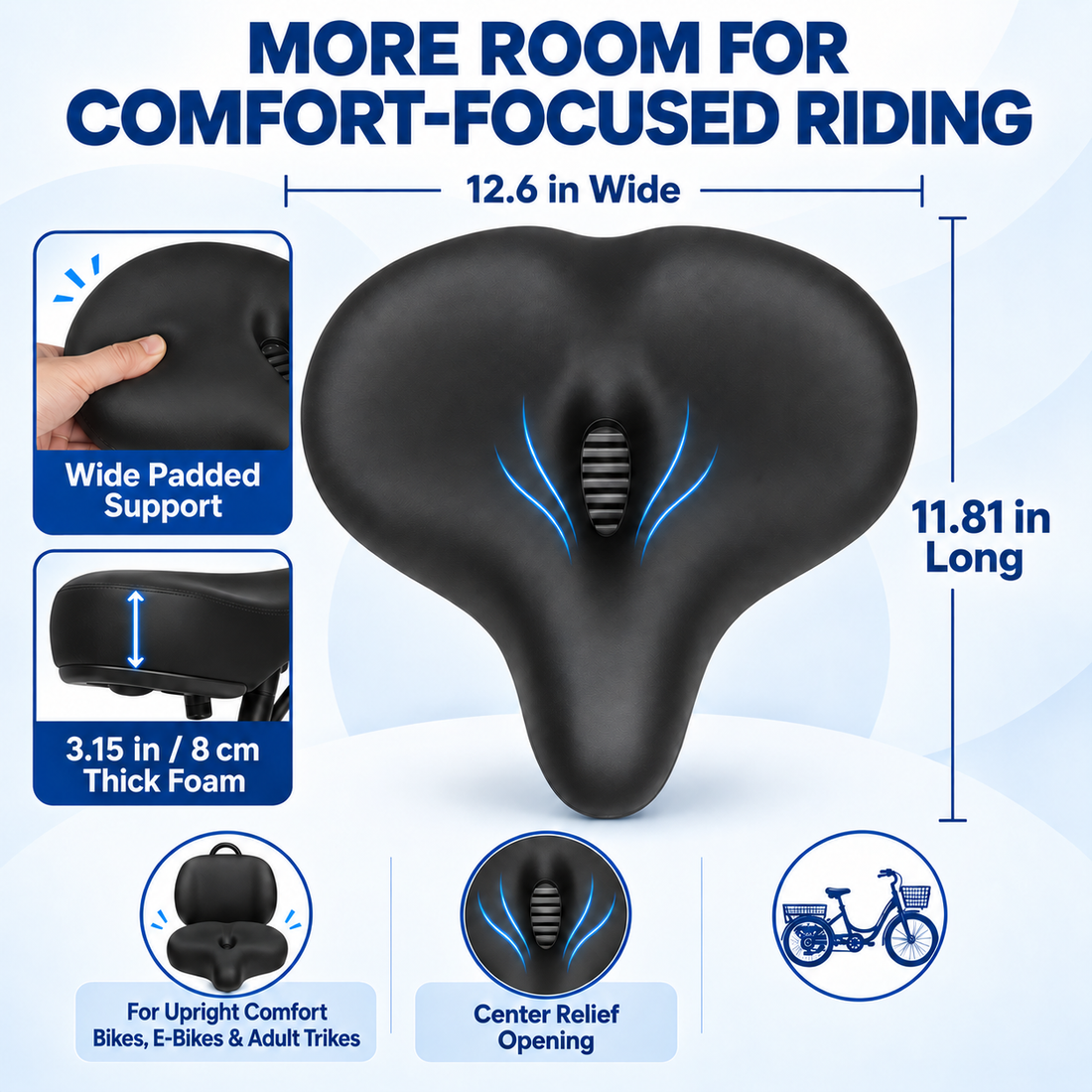 Newpearl Wide Bike Seat with Adjustable Backrest