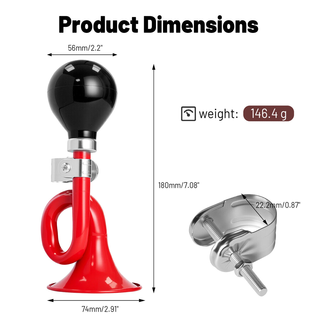 Vintage bike horn for 22.2 mm handlebar mounting
