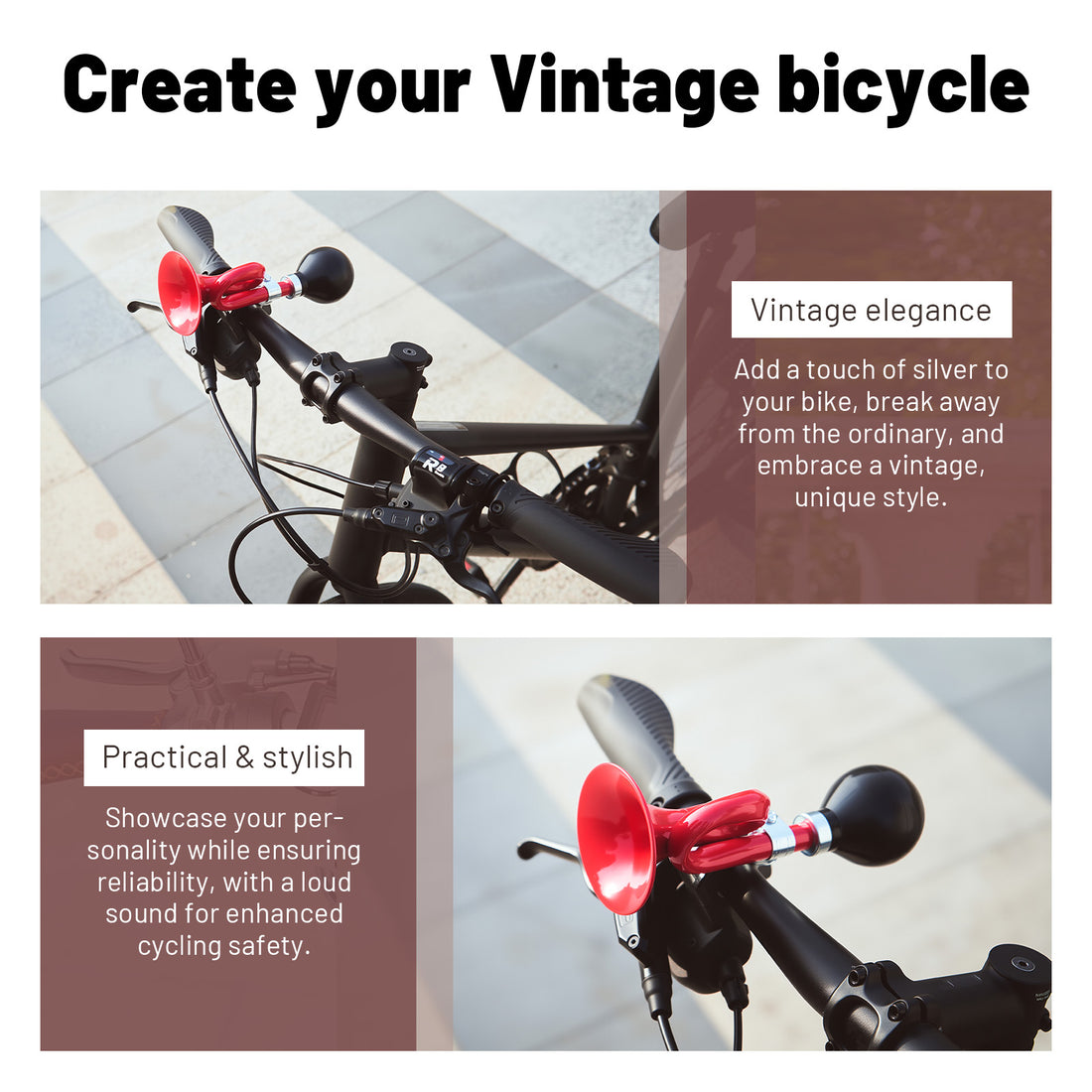 Newpearl red bike horn for retro cruiser and city bikes