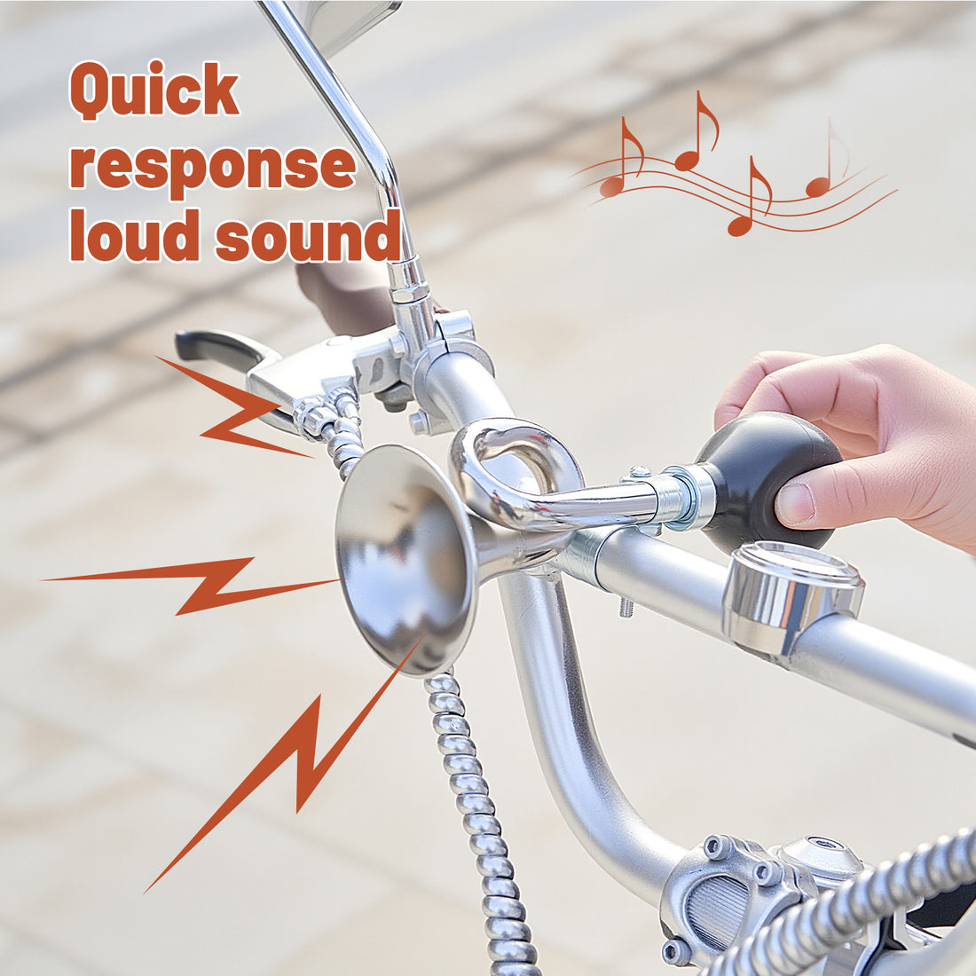 Polished stainless steel bicycle horn with rubber bulb