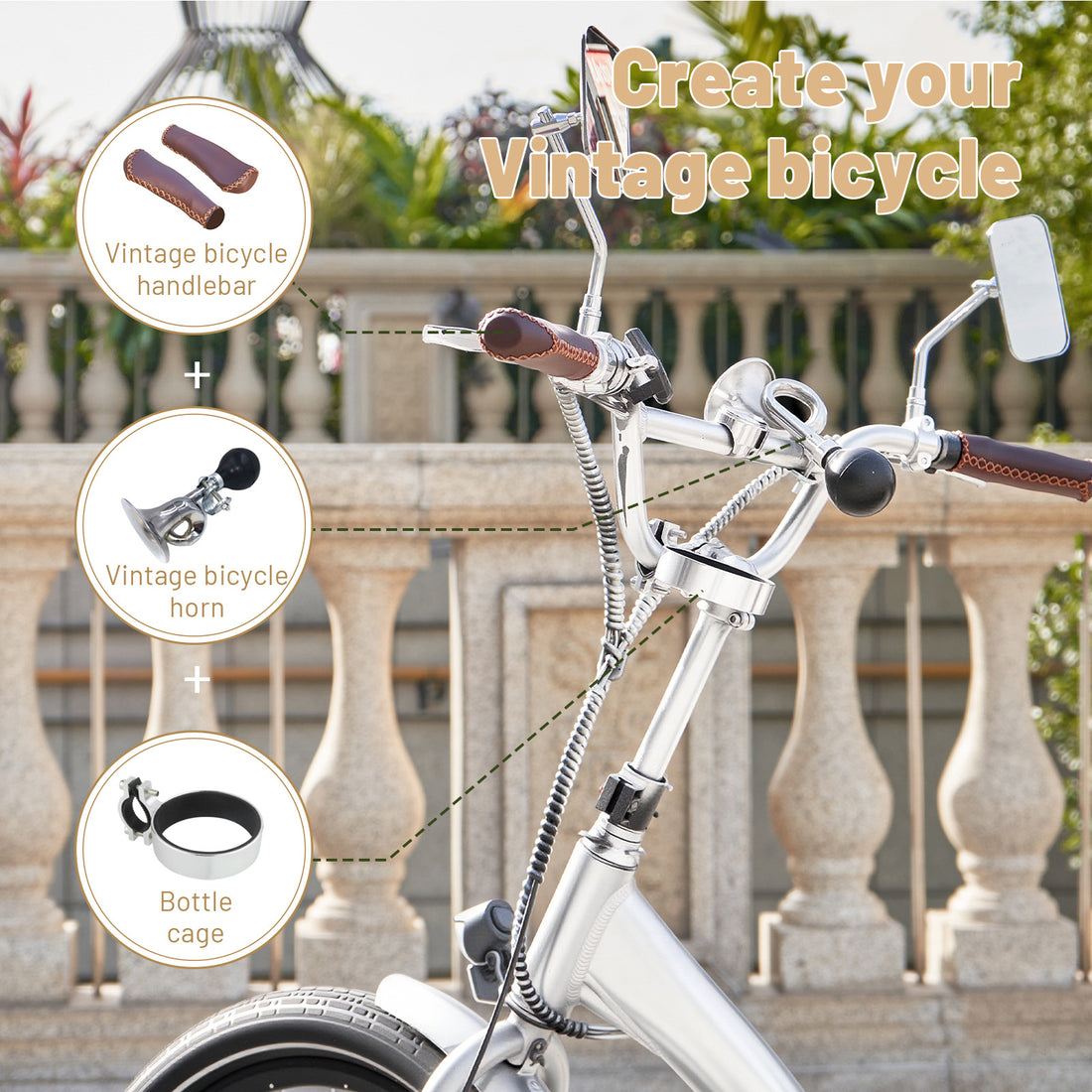 Retro bicycle horn size and handlebar fit detail