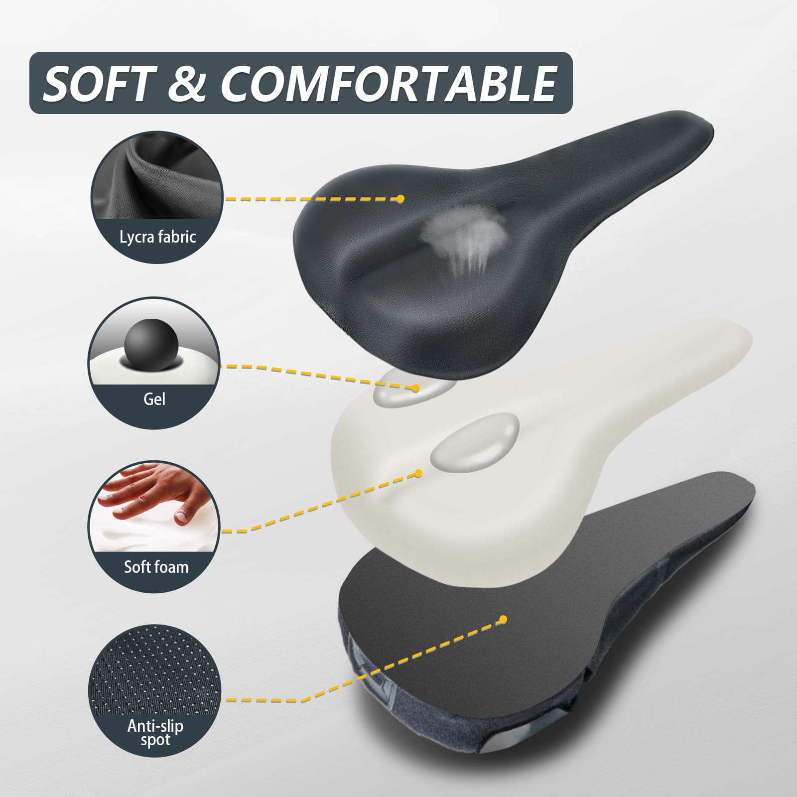 Gel bike seat cover with wide sit-bone support