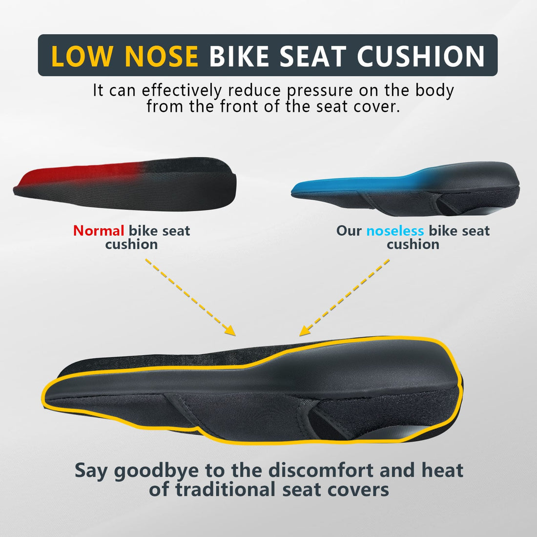 LowNose padded bike seat cover on bicycle saddle