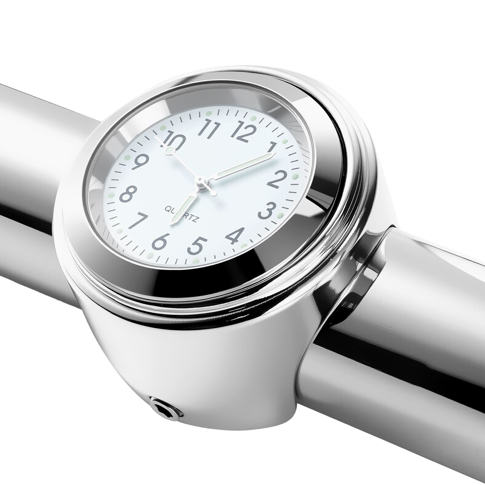 Silver Time Capsule bike handlebar clock with analog face