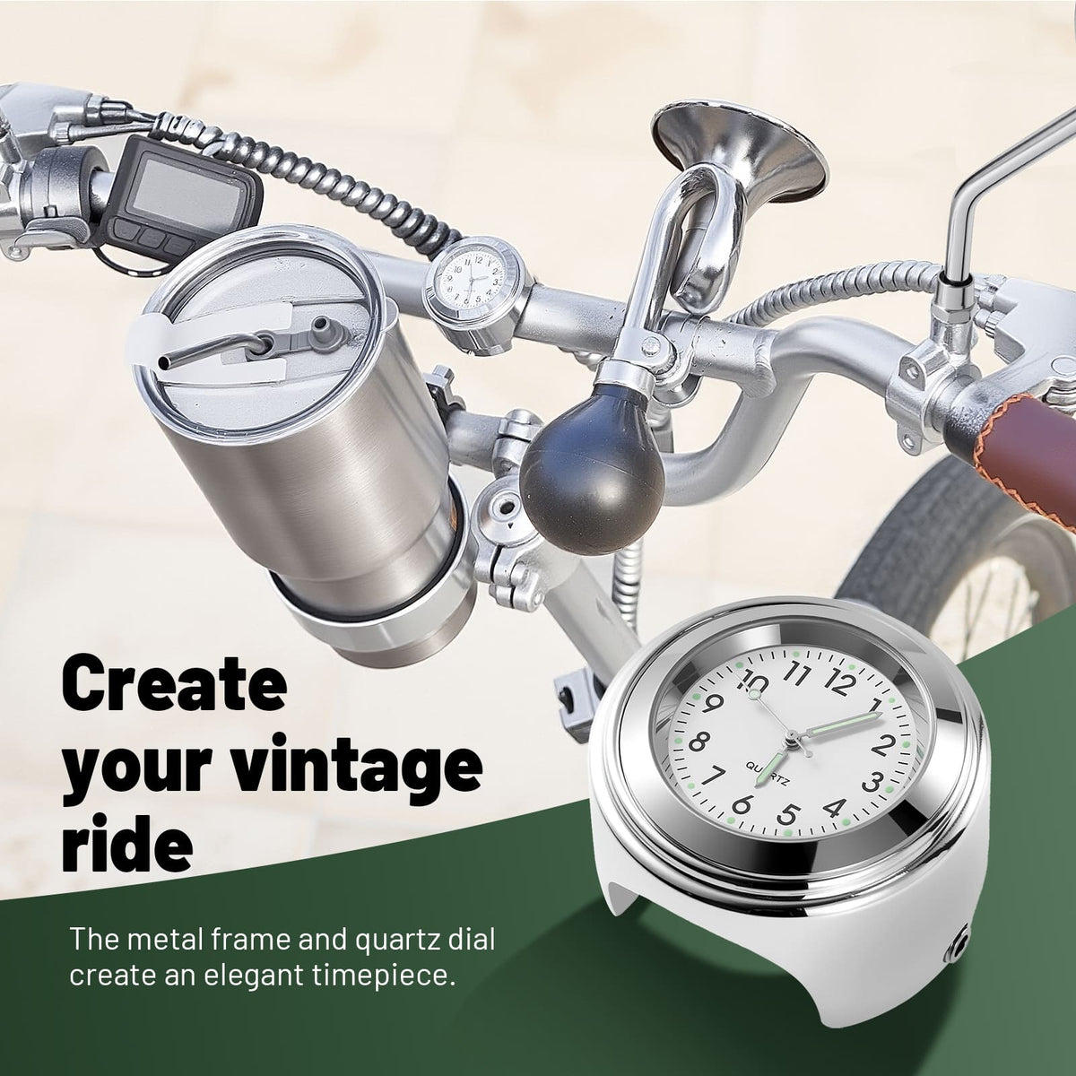 Vintage bicycle clock for cruiser and city bike handlebars
