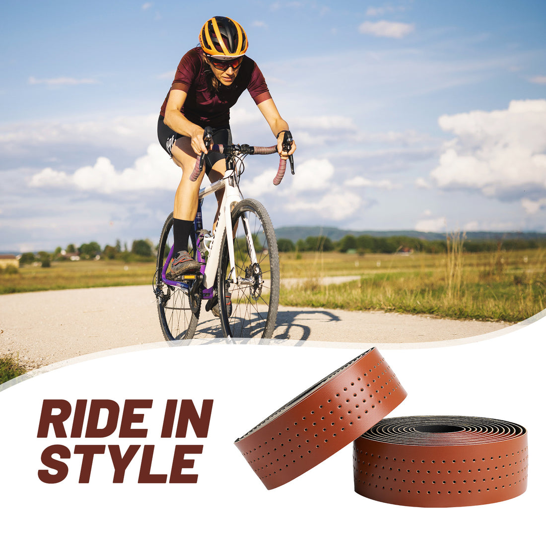Anti-slip brown bike bar tape with EVA cushioning